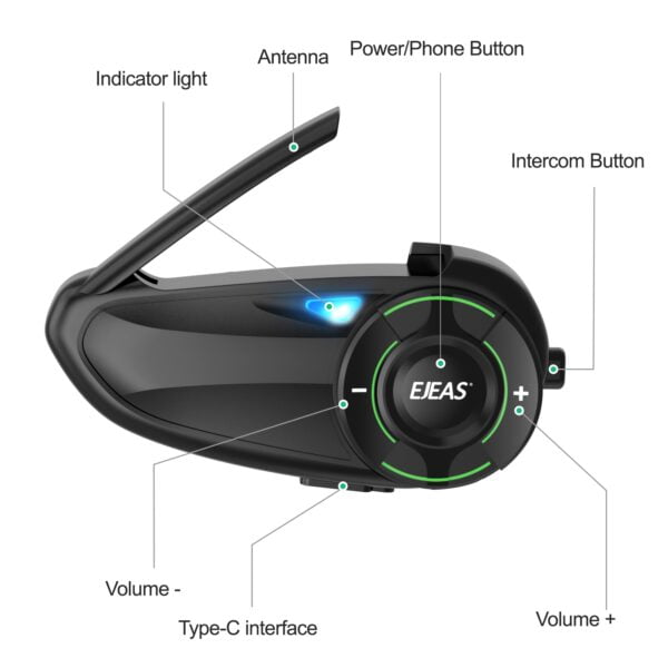 EJEAS Q8_Motorcycle Mesh Intercom, 6 Riders Group Talking at The Same Time - 1 year warranty