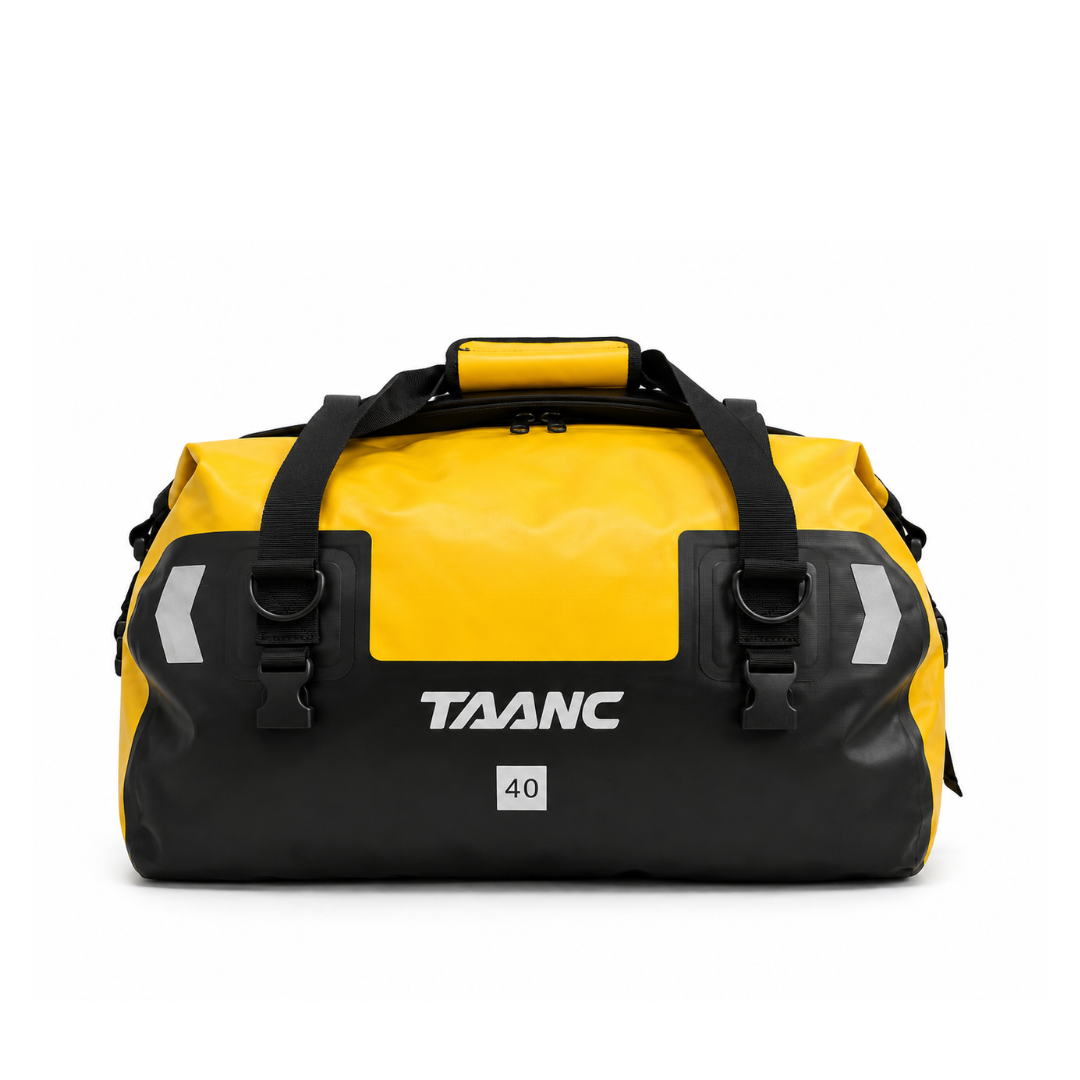 TAANC Terra Series Motorcycle Tail Bag 40L Waterproof Duffel Bag for Adventure Touring, Camping & Cycling – Yellow Black