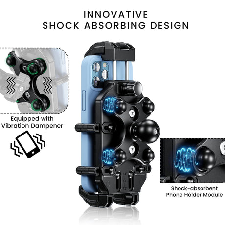 4-Sided Grip Mobile Holder With Anti Vibration Anti Theft Handlebar Mount