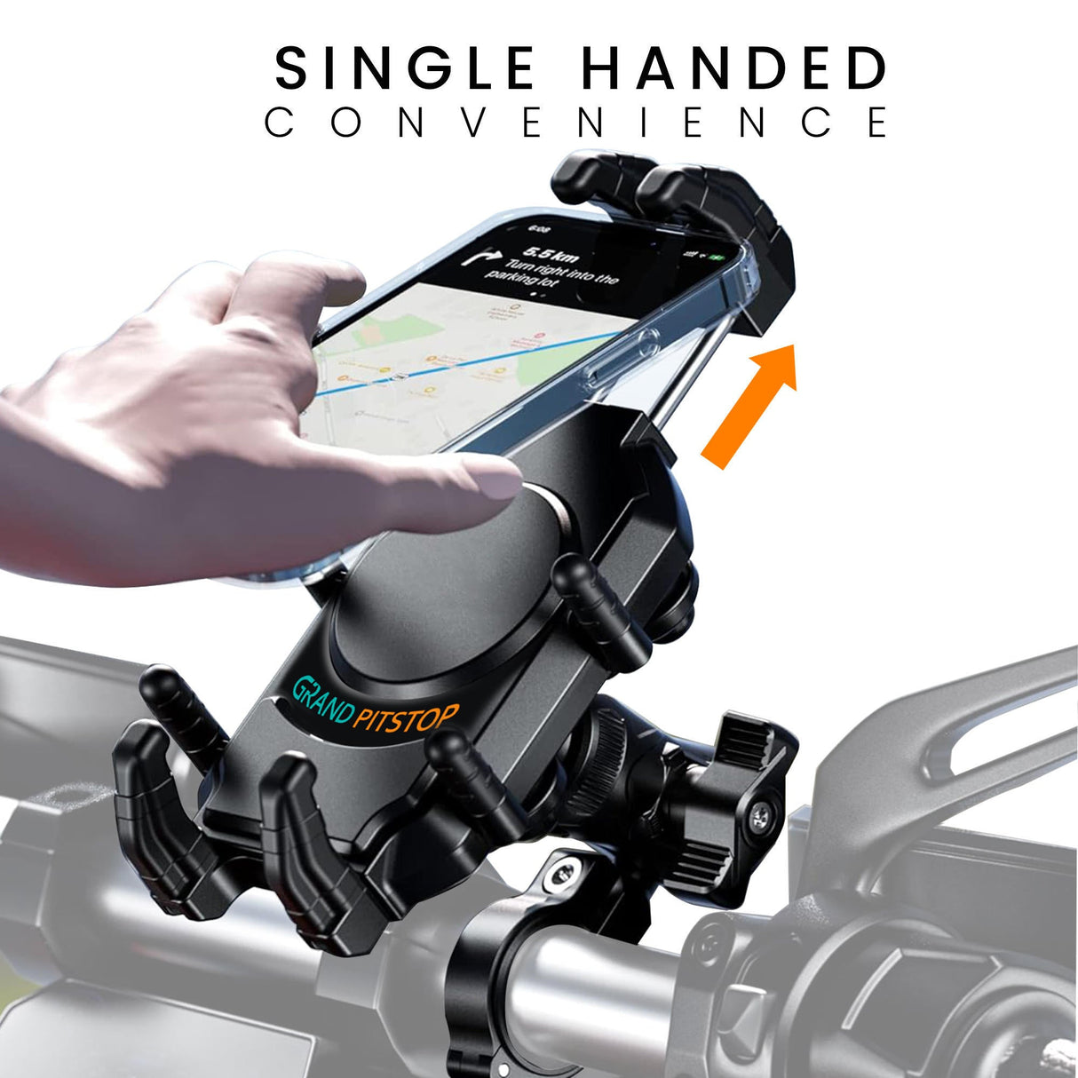 4-Sided Grip Mobile Holder With Anti Vibration Anti Theft Handlebar Mount