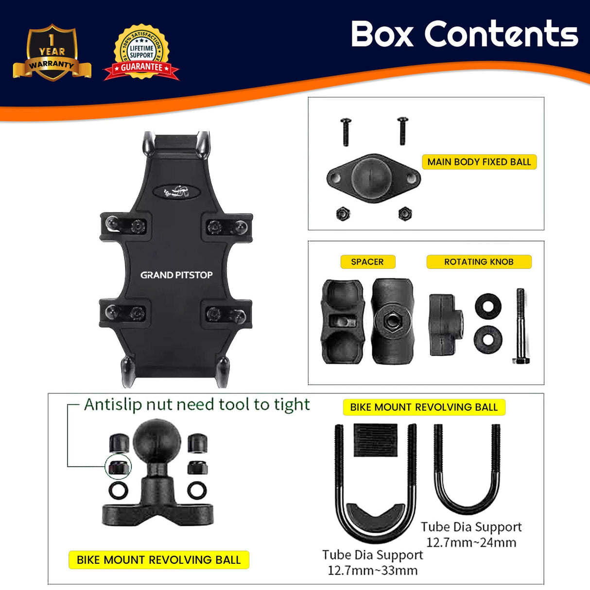 4-Sided Grip Mobile Holder with Anti Theft Handlebar Mount