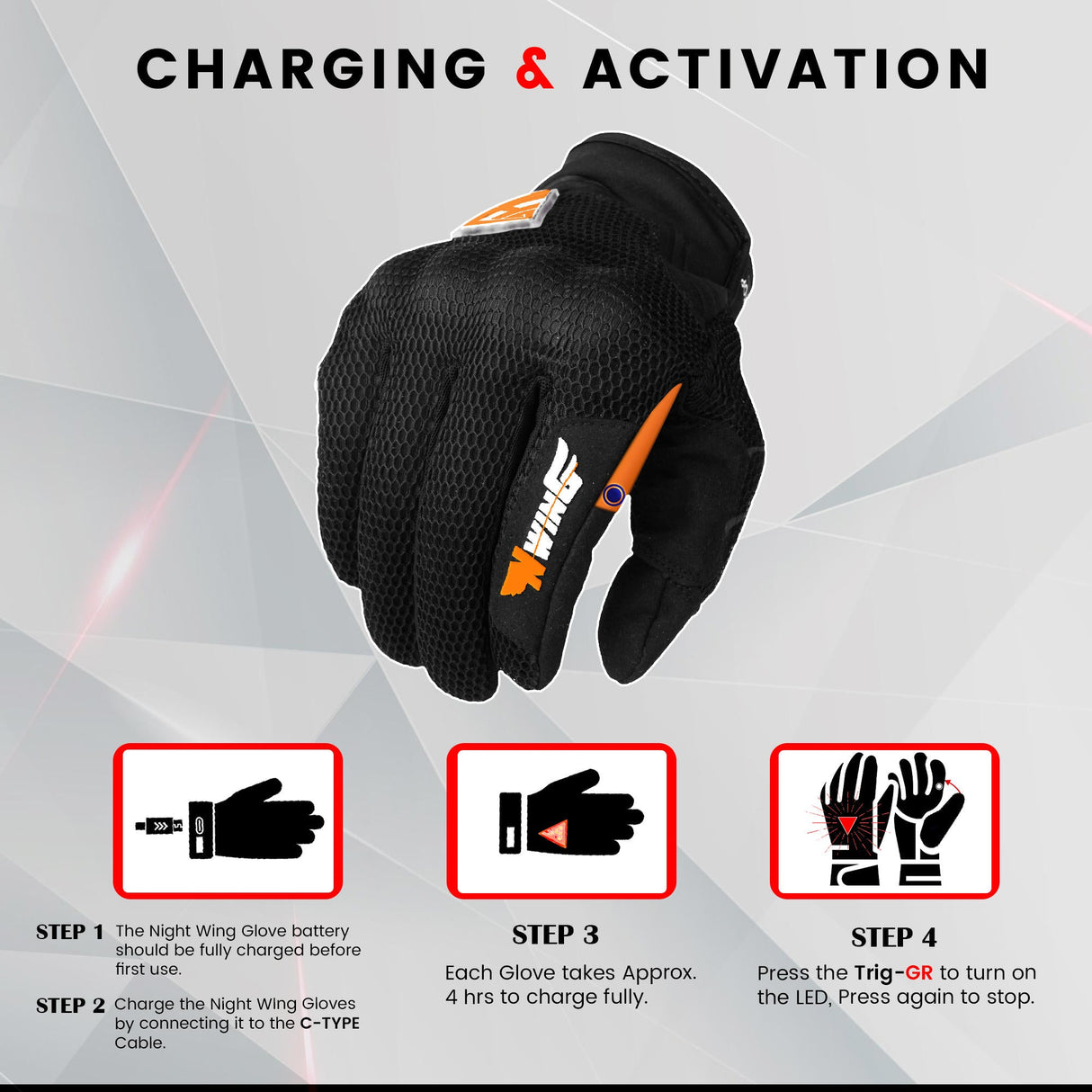 Night Wing Motorcycle Gloves - White