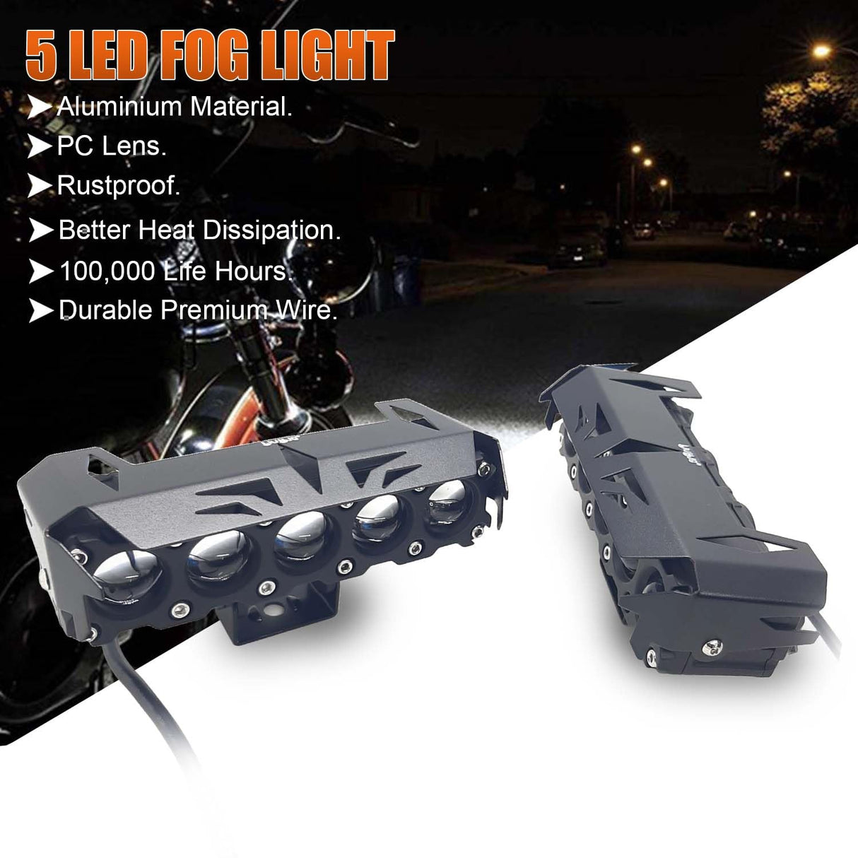 LIU HJG ORIGINAL ( 90W *2 )future eye lens MEGA DRIVE 5 LENS DUAL COLOUR YELLOW /WHITE LED FOG LIGHTS (PAIR) compatible for all motorcycle , thar , jeep and cars