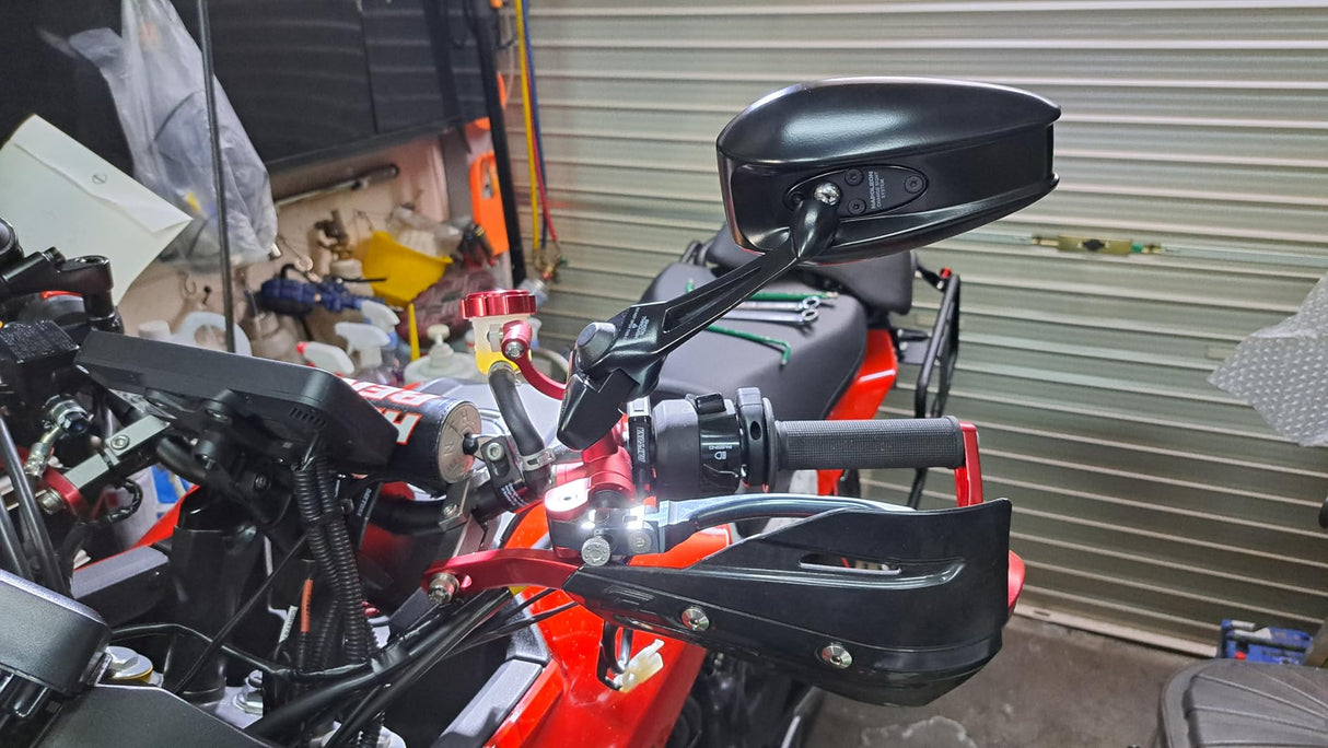 SPIKI Napoleon Ray Mirrors (Pair) | Anti-Glare Oval Mirrors with Short Stem | Anti-Shock | Universal Fit for Motorcycles & Scooters