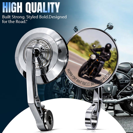 Premium Bar End Mirror for Hunter 350, Meteor 350, Classic Reborn , Guerrilla 450, Interceptor 650, Continental GT, Super Meteor 650, Himalayan 411, Himalayan 450, Shot gun 650, Goan 650 | Motorcycle Handlebar End CNC Mirror, Rear View Bike Mirror