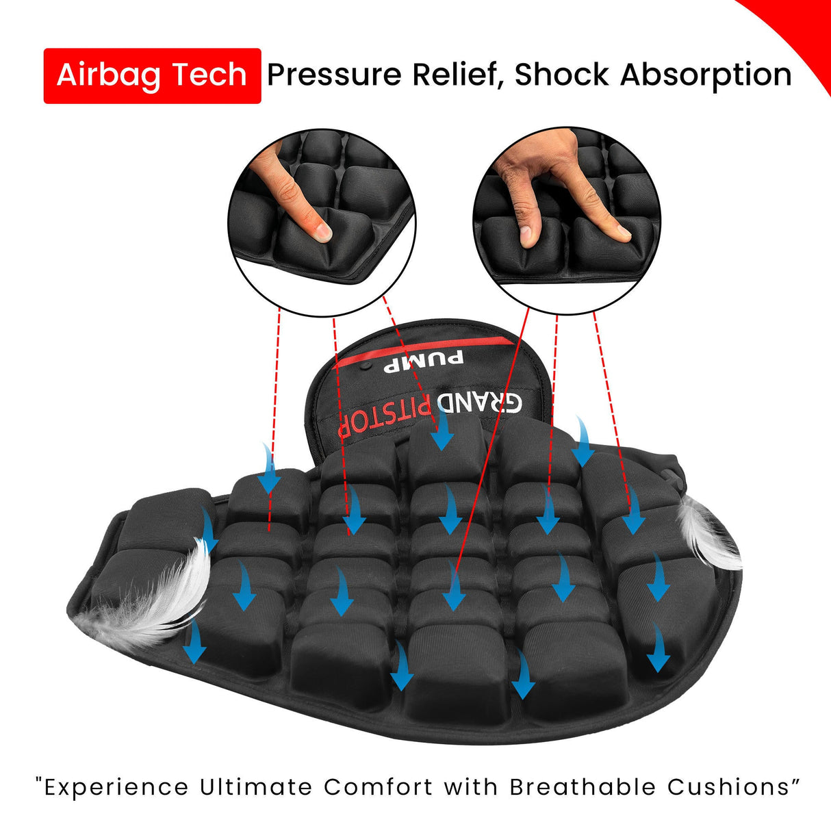 Air Bubble Airseat for Medical, Offices, Home, Motorcycle and Car Lumbar Support - Cruiser with Pump