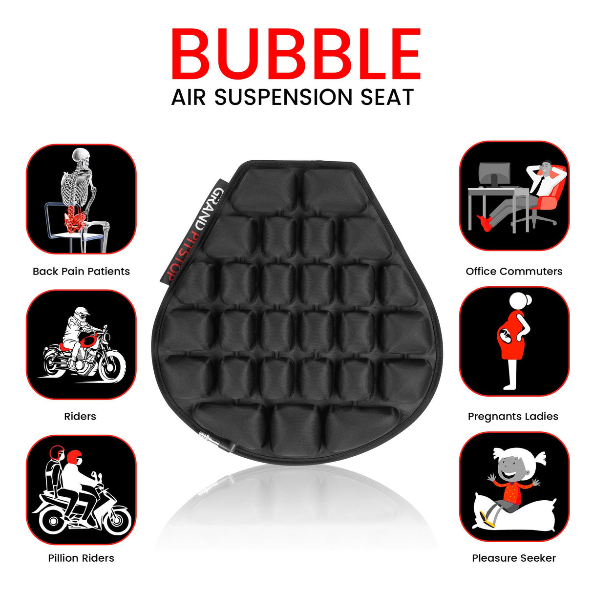 Air Bubble Airseat for Medical, Offices, Home, Motorcycle and Car Lumbar Support - Cruiser