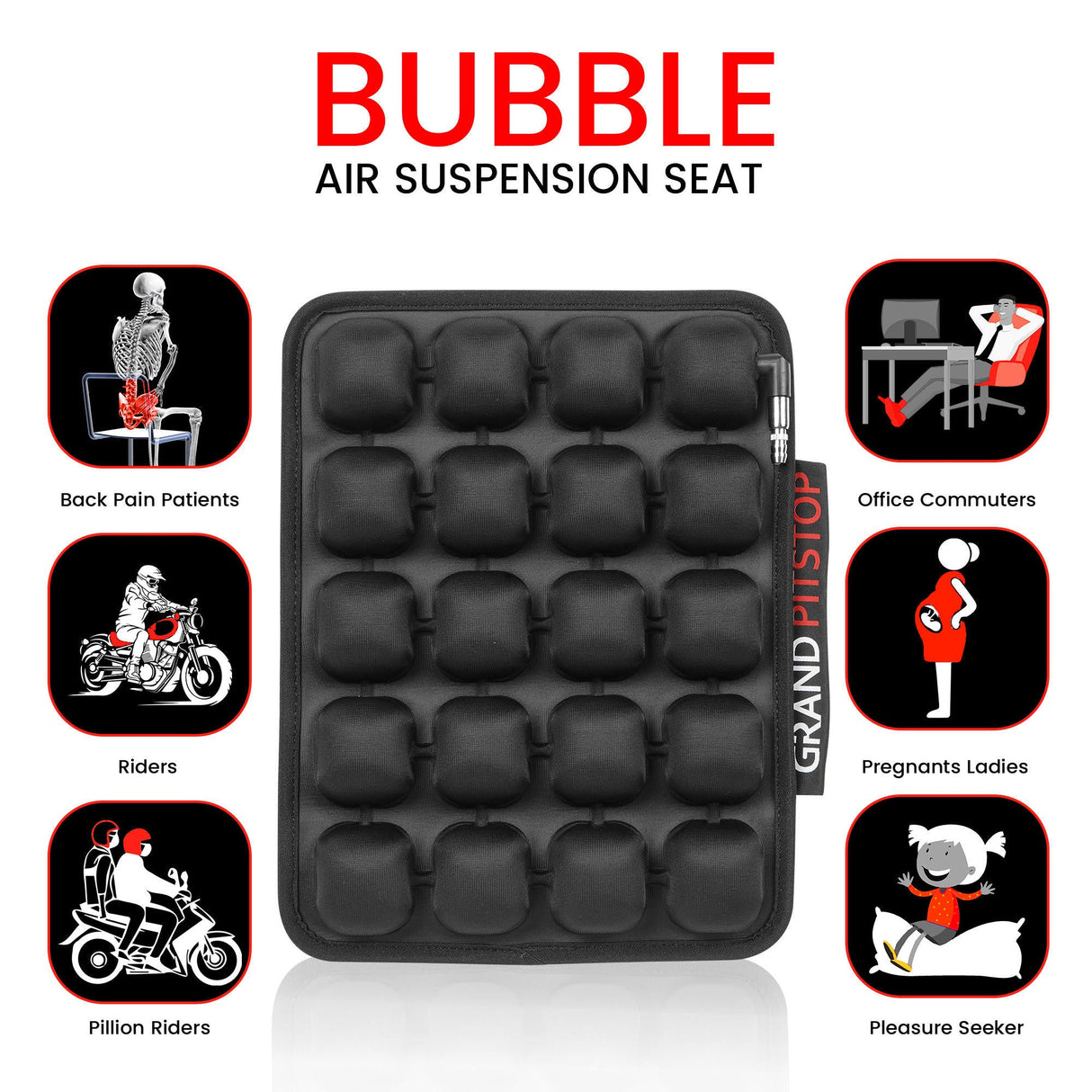 Air Bubble Airseat for Medical, Offices, Home, Motorcycle and Car Lumbar Support - Pillion