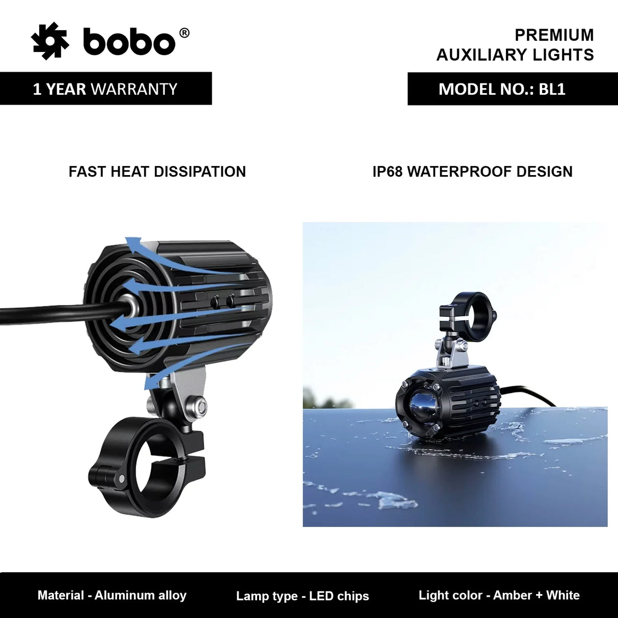 BOBO BL1 Auxiliary LED Lights with Dual Colour & 6000 Lumens