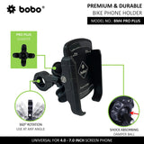 BOBO BM4 PRO Plus Jaw-Grip with PRO Plus Vibration Damper Waterproof Bike/Motorcycle/Scooter Mobile Phone Holder Mount, Ideal for Maps and GPS Navigation (Black)