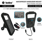 BOBO BM11H PRO Fully Waterproof Bike Phone Holder with Vibration Controller with Fast 15W Wireless & USB-C Charger