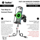 BOBO BM16 Anti-Vibration Metallic Bike Phone Holder with Fast 15W Wireless Charger