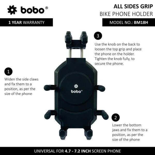 BOBO BM18H/M PRO Anti-Vibration Phone Mount with 15W Wireless Charger & USB-C Charging