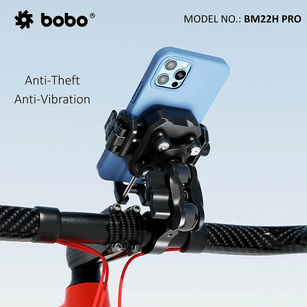 BOBO BM22H (or BM22M) PRO Handlebar (or Mirror) Mount Anti-Vibration Anti-Theft Bike / Cycle Phone Holder Motorcycle Mobile Mount