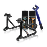 Combo of Chain Cleaning Brush & GR Chain Cleaner-160ml & GR Chain Lube-160ml & Dismantable Paddock Stand-Black