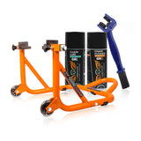 Combo of Chain Cleaning Brush & GR Chain Cleaner-160ml & GR Chain Lube-160ml & Dismantable Paddock Stand-Orange
