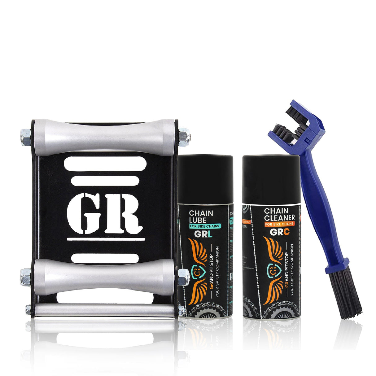 Combo of Chain Cleaning Brush & GR Chain Cleaner-160ml & GR Chain Lube-160ml & Groller Large