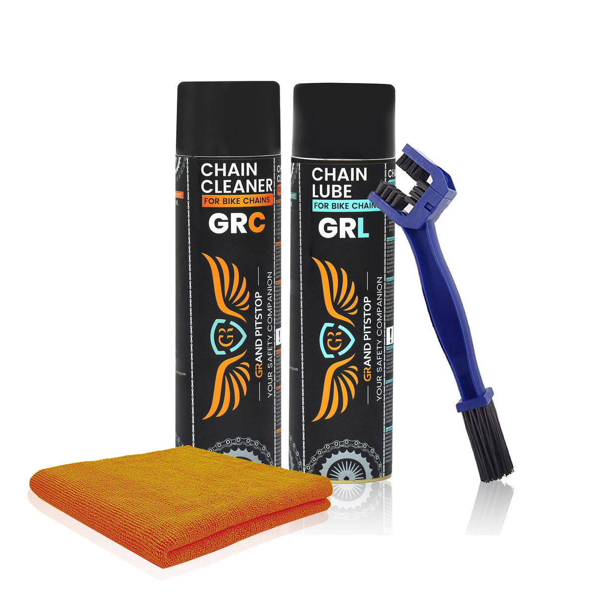 Combo of Chain Cleaning Brush & GR Chain Cleaner-500ml & GR Chain Lube-500ml & Microfiber cloth