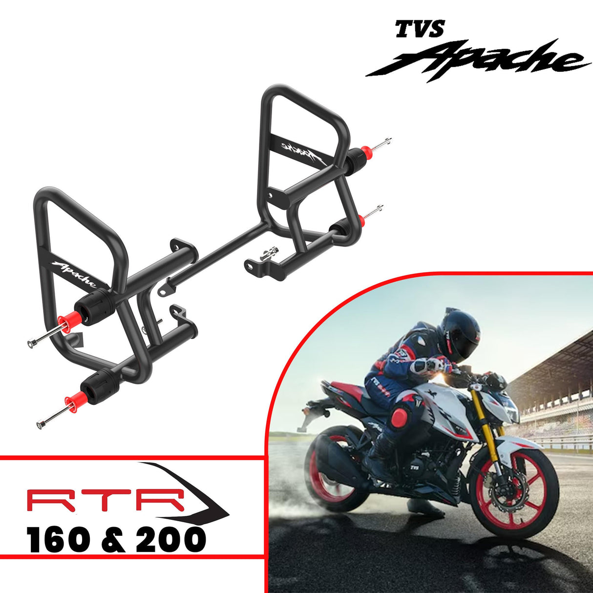 CRASH GUARD (PAIR) for TVS Apache 160 and 200 - Black