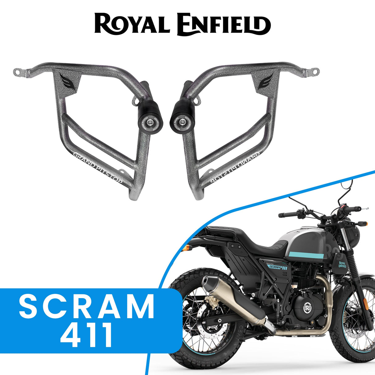 CRASH GUARD (PAIR) - Antique Silver for Royal Enfield - SCRAM 411