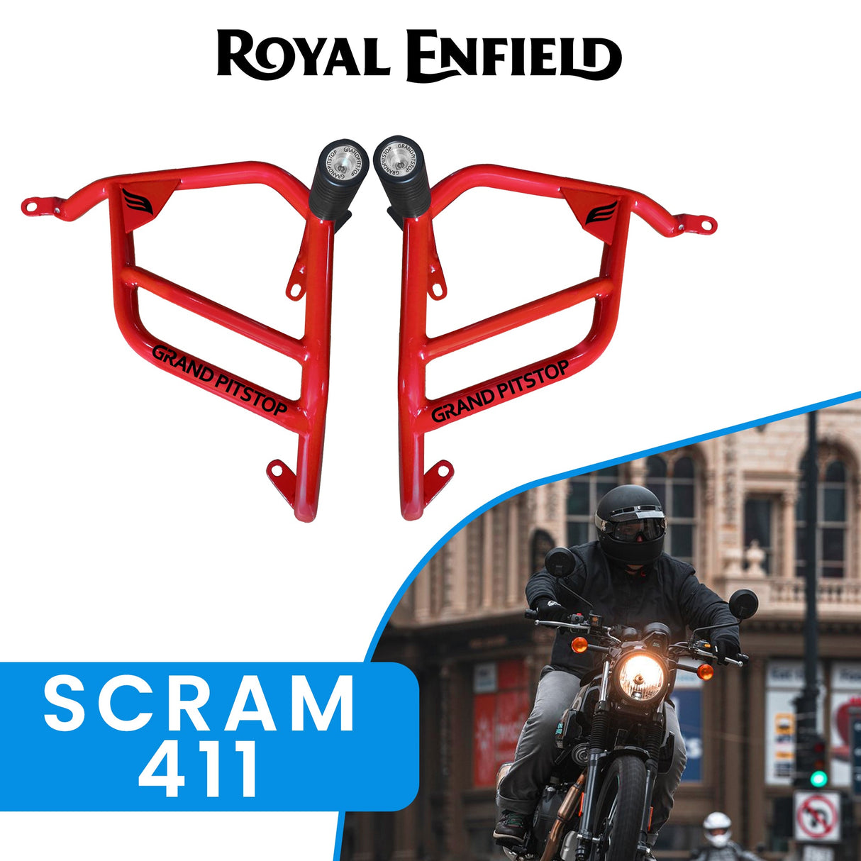 CRASH GUARD (PAIR) - Red for Royal Enfield - SCRAM 411