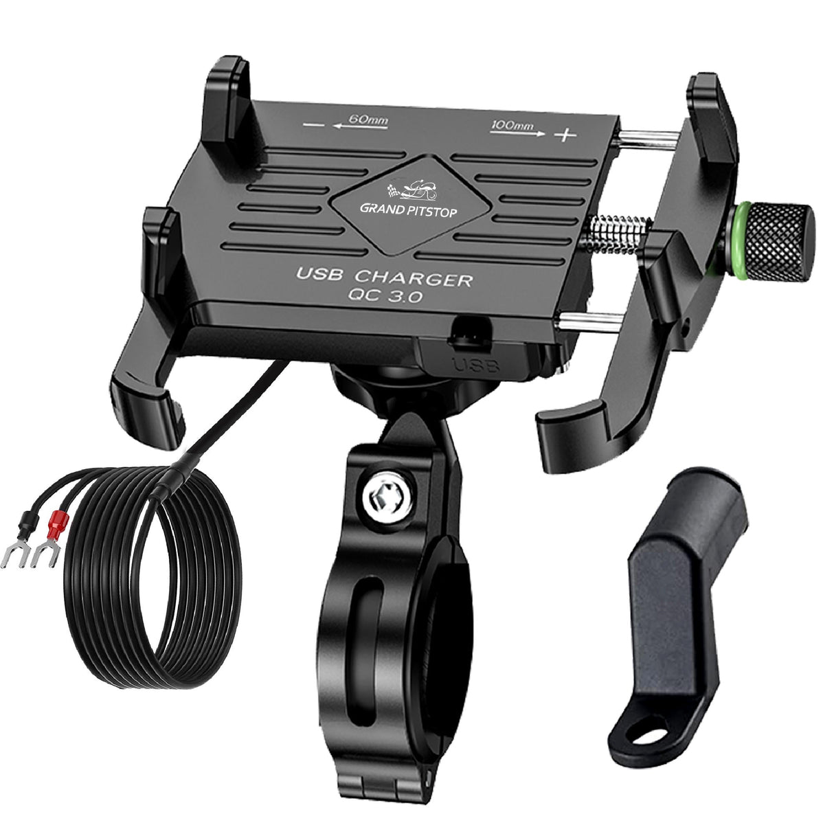 Claw with Jaw Grip Aluminium Mobile Holder with Charger - Black