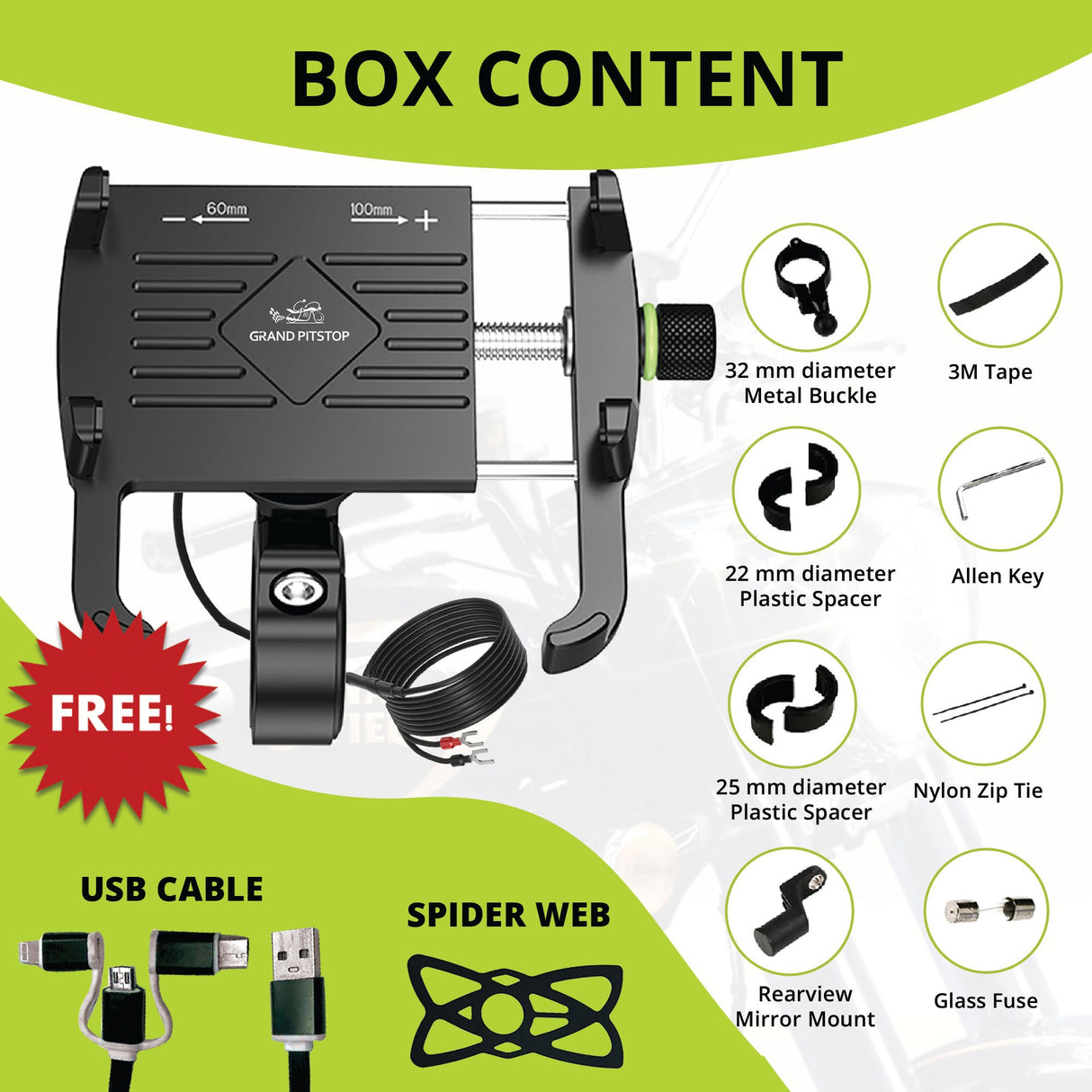 Claw with Jaw Grip Aluminium Mobile Holder with Charger - Black