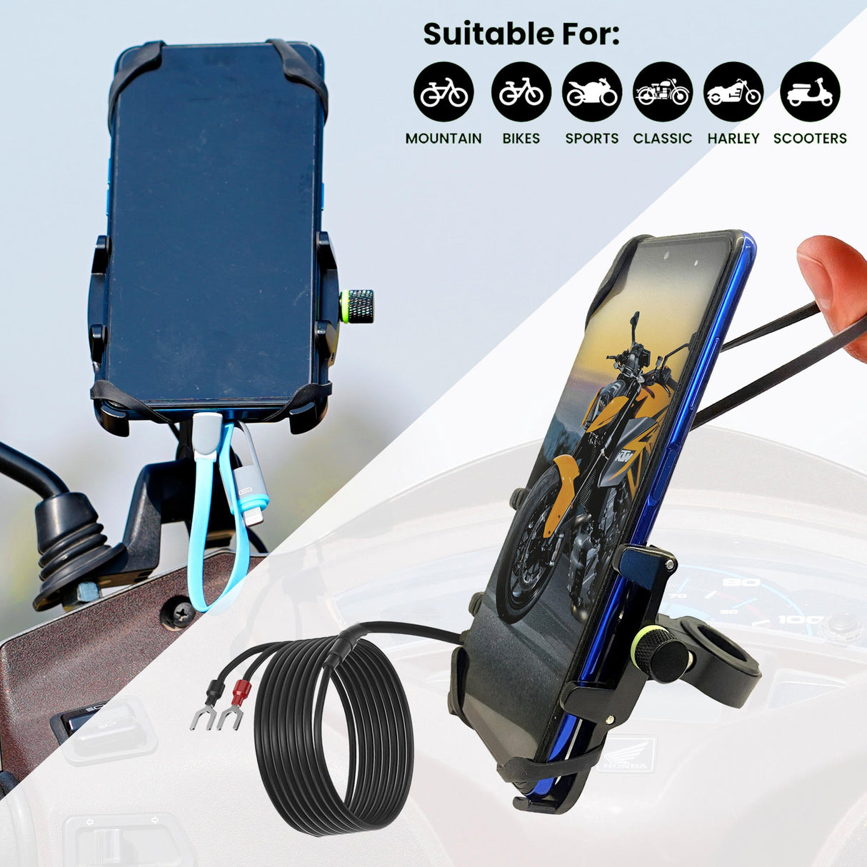 Claw with Jaw Grip Aluminium Mobile Holder with Charger - Black