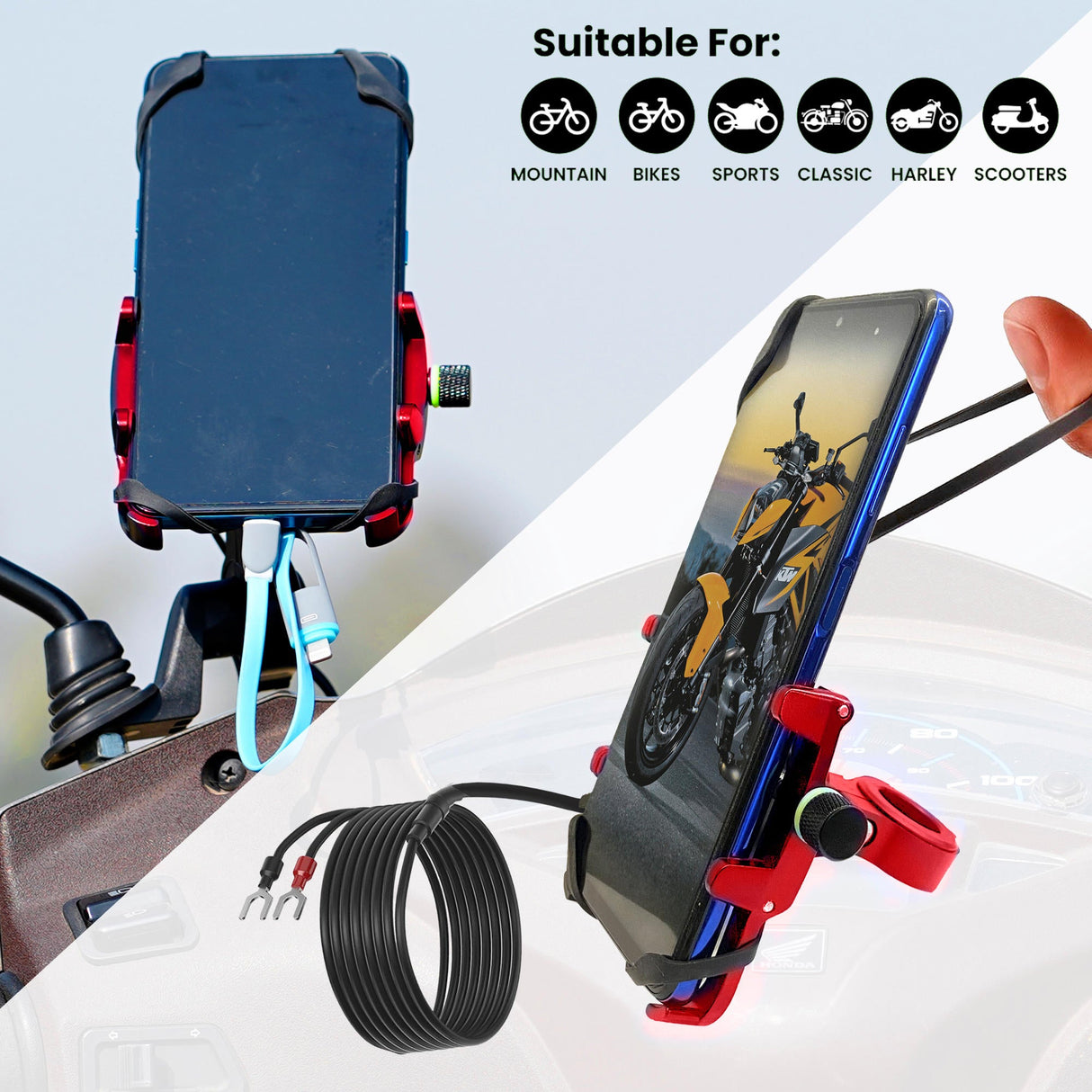 Claw with Jaw Grip Aluminium Mobile Holder with Charger - Red