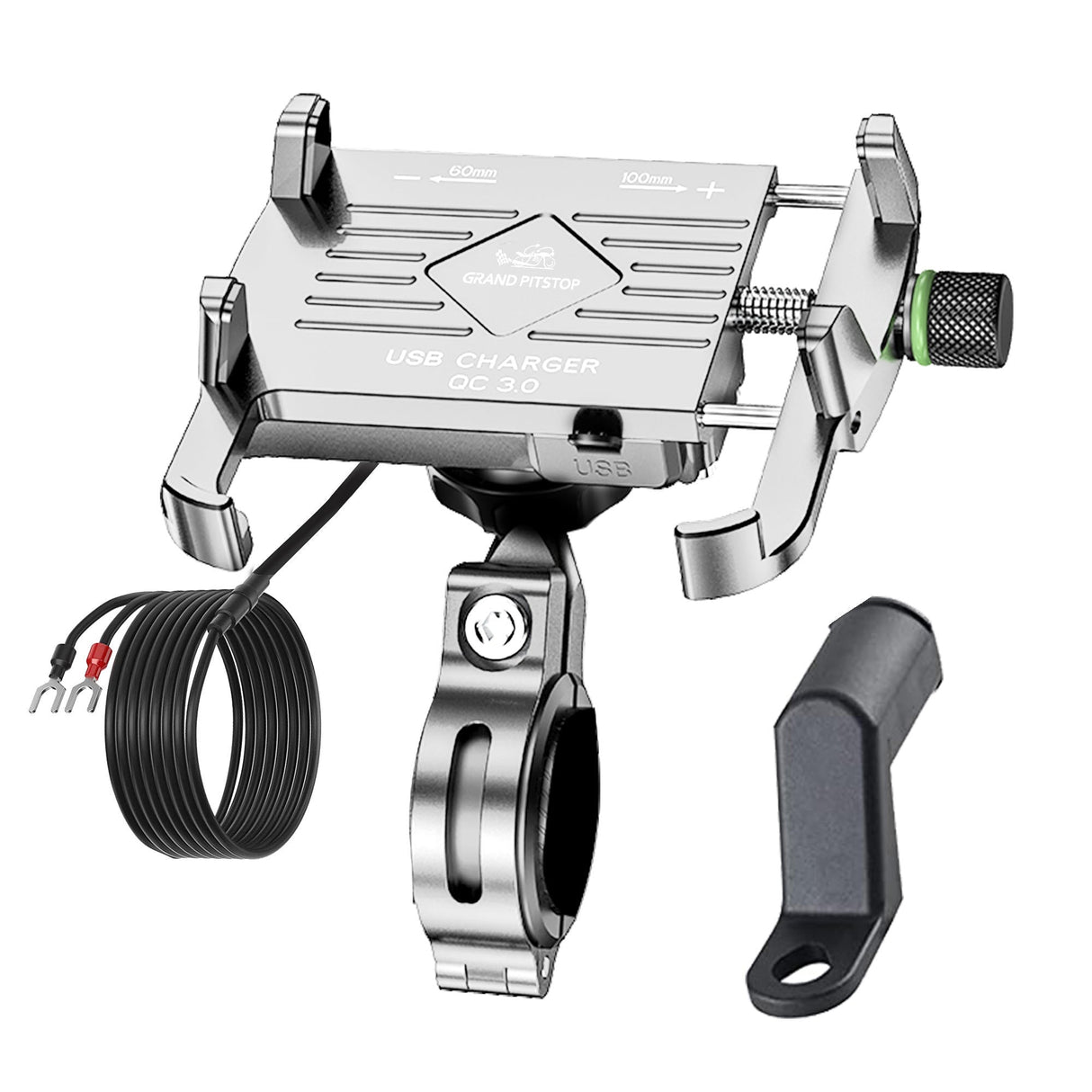 Claw with Jaw Grip Aluminium Mobile Holder with Charger - Silver