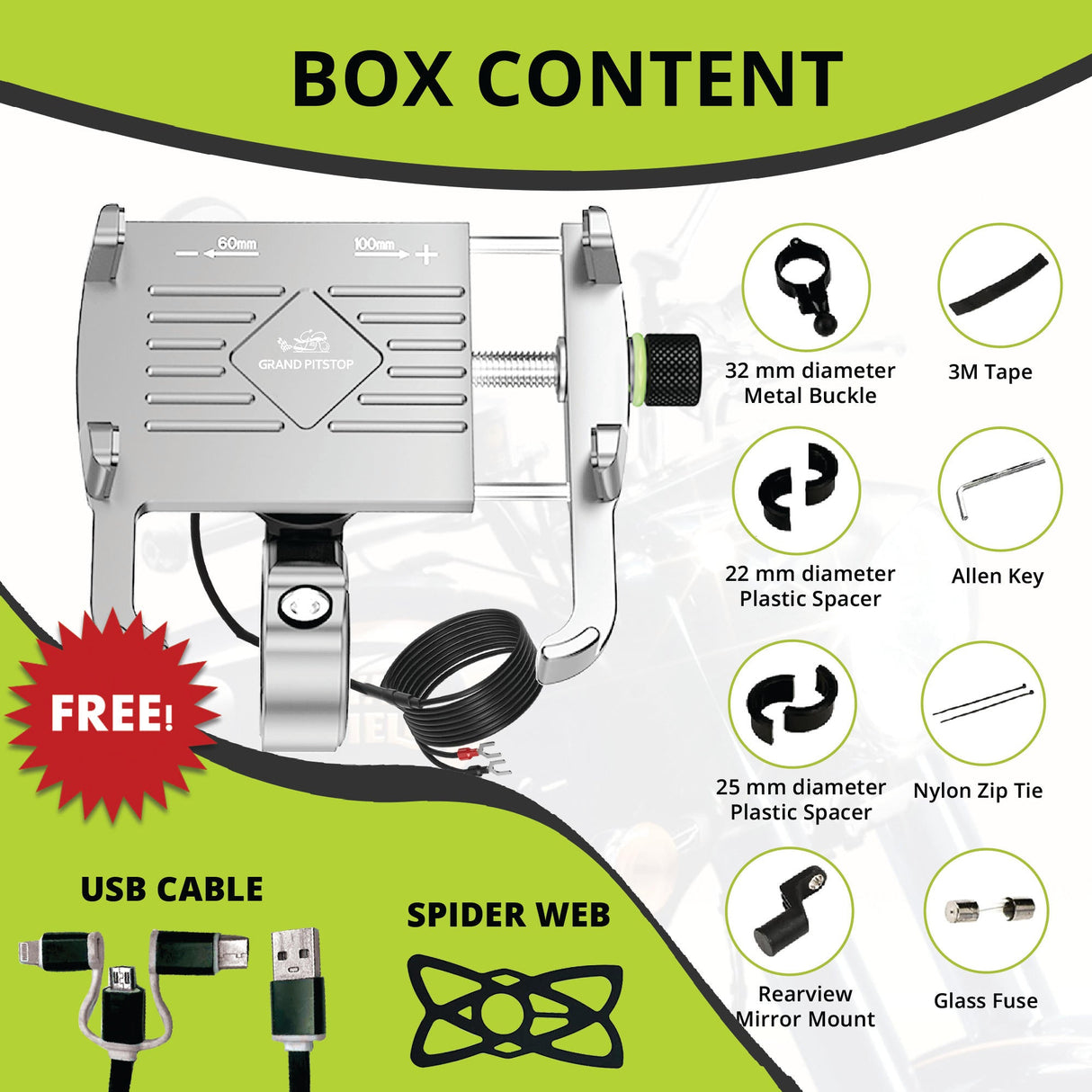 Claw with Jaw Grip Aluminium Mobile Holder with Charger - Silver