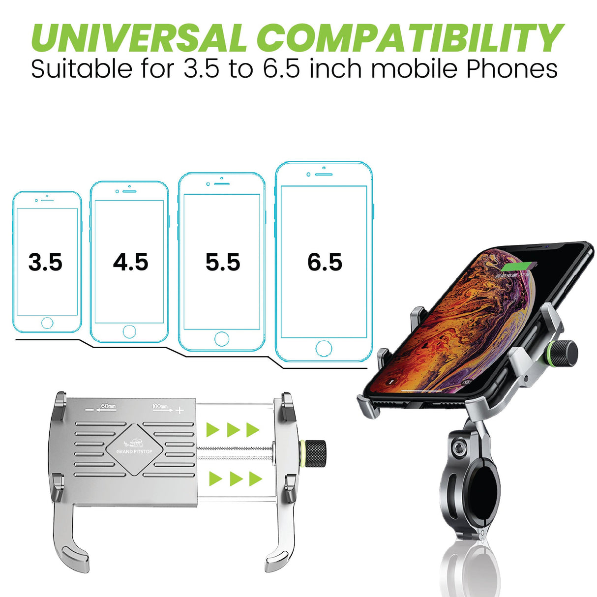 Claw with Jaw Grip Aluminium Mobile Holder with Charger - Silver