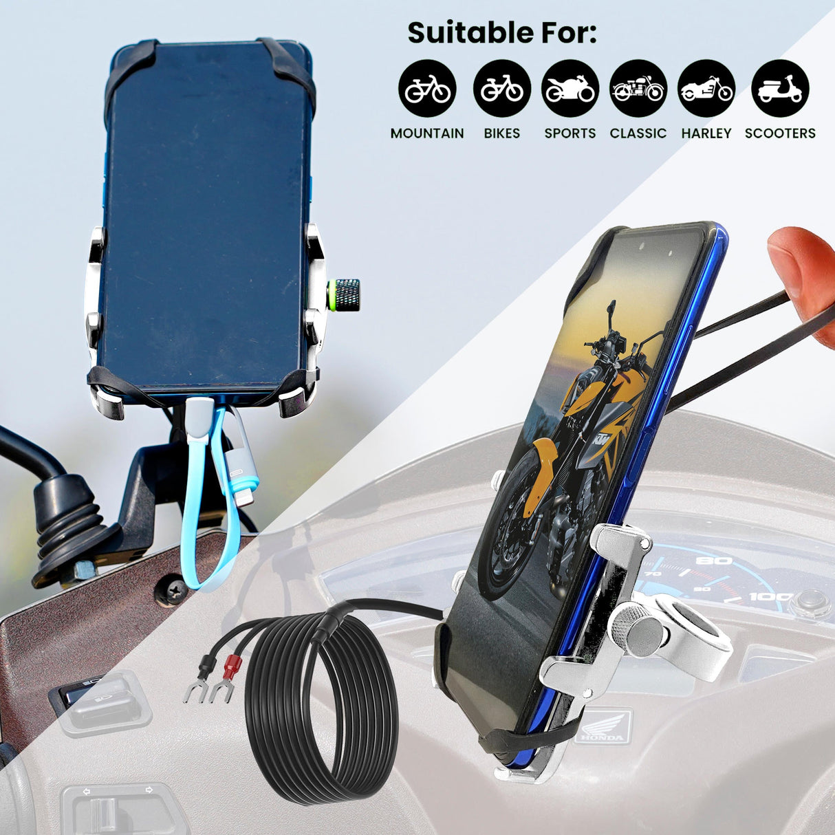 Claw with Jaw Grip Aluminium Mobile Holder with Charger - Silver