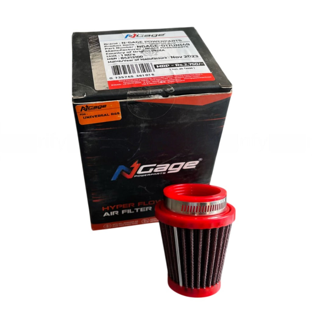CONICAL | HYPERFLOW AIR FILTER | FOR 150/200 CC SEGMENT |UNIVERSAL MOTORCYCLE WITH 49MM - NGAGE POWERPARTS