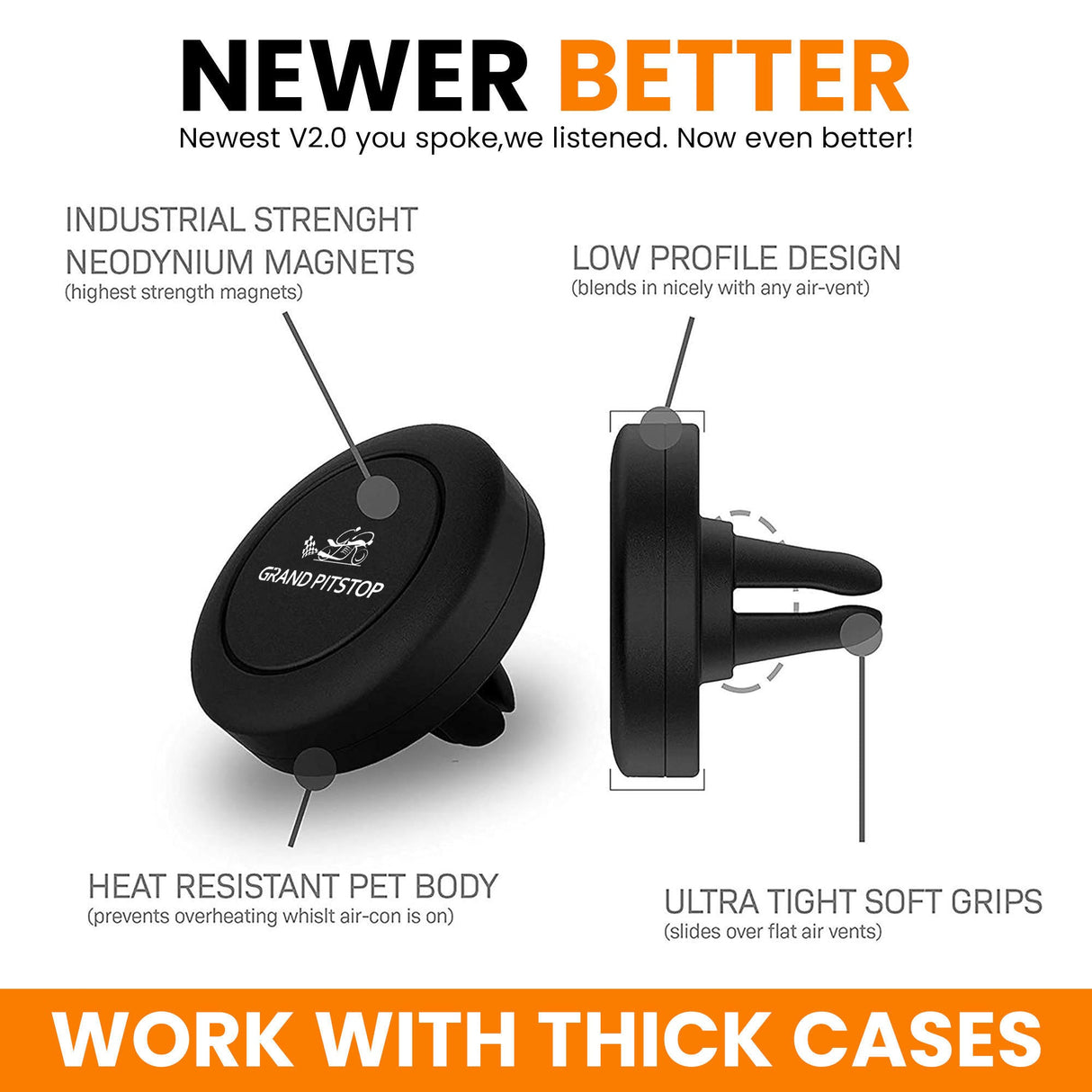 Universal Magnetic Air Vent Mount Car Mobile Holder - Set of 2 - Black