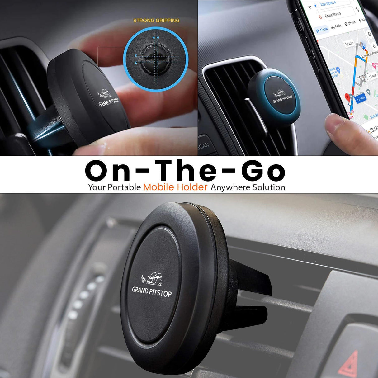 Universal Magnetic Air Vent Mount Car Mobile Holder - Set of 2 - Black