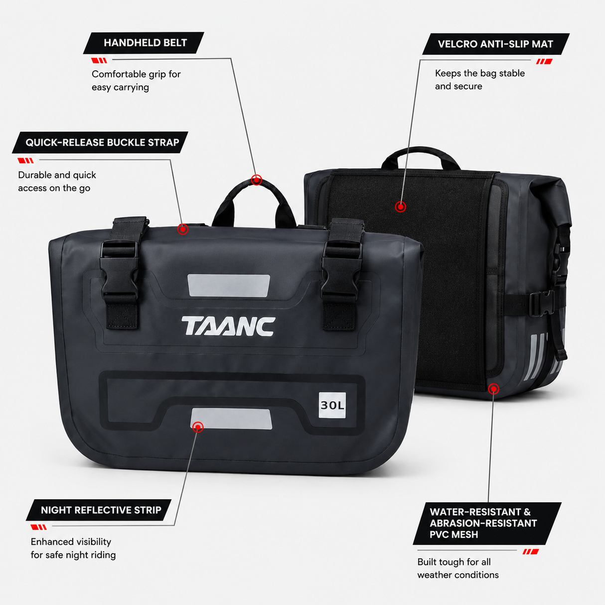 TAANC Terra Series Waterproof Motorcycle Saddle Bags 30L x 2 – Adventure Touring Side Luggage Bags – Black