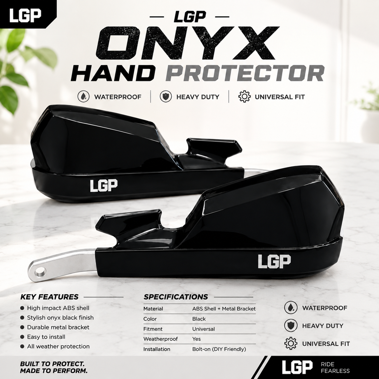 LGP Onyx Universal Motorcycle Hand Protector With Aluminium Mounts – Black