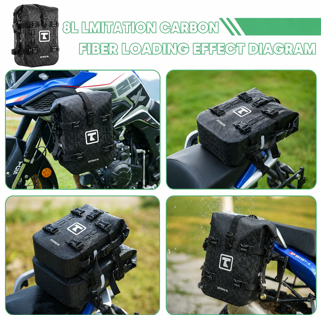 TAANC Terra Series Multi Use Adventure Bag 8L – Waterproof Motorcycle Crash Bar / Tail / Rear Rack Bag Carbon Black