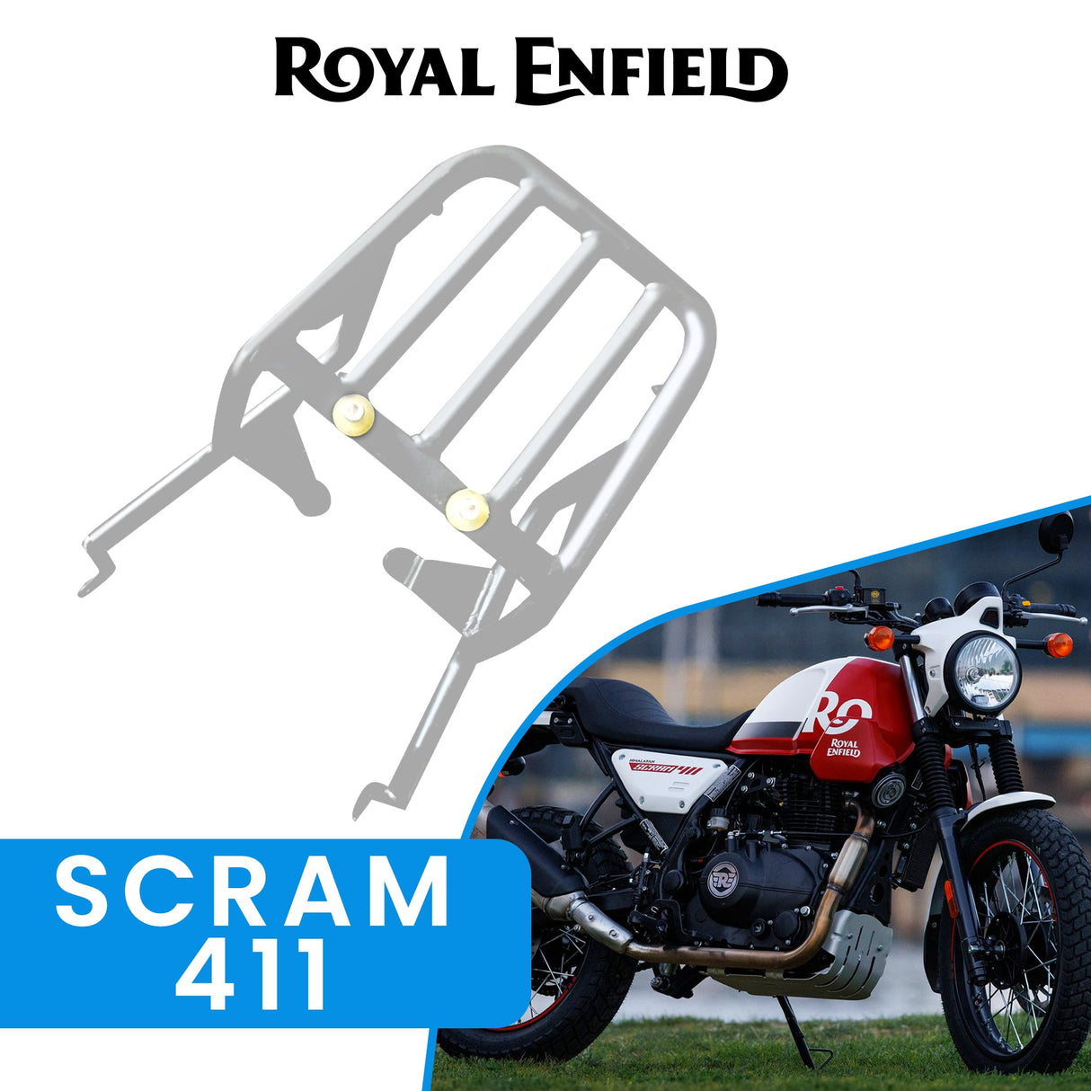 EXTENDED TOP RACK WITHOUT PLATE - Silver for Royal Enfield - SCRAM 411