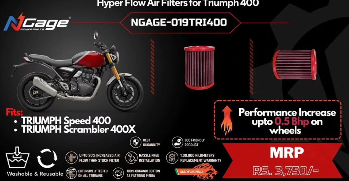 Hyper Flow Air Filter for Triumph Speed 400/Scrambler 400 X - NGAGE POWERPARTS