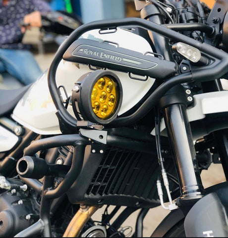 HJG 7 LED Round White Fog Light With Yellow Cap (70W) With Wiring Kit Harness And Switch Spot Driving Lamp Universal for Car, Bike and Motorcycle (set of 2) - PREMIUM