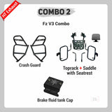 COMBO 2 FZ V3 Crash Guard + Crash Guard + Top Rack + Saddle Stay with seat Rest + Brake Fluid Tank Cap – HT EXHAUST