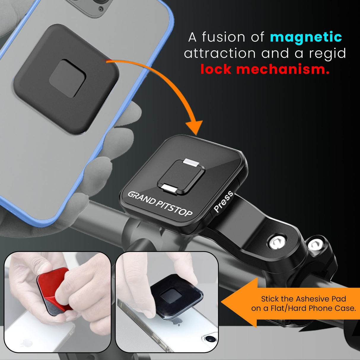 Quick Lock GEN-1 with in-built MAGNETIC LOCK Technology Handlebar Motorcycle Mobile Holder