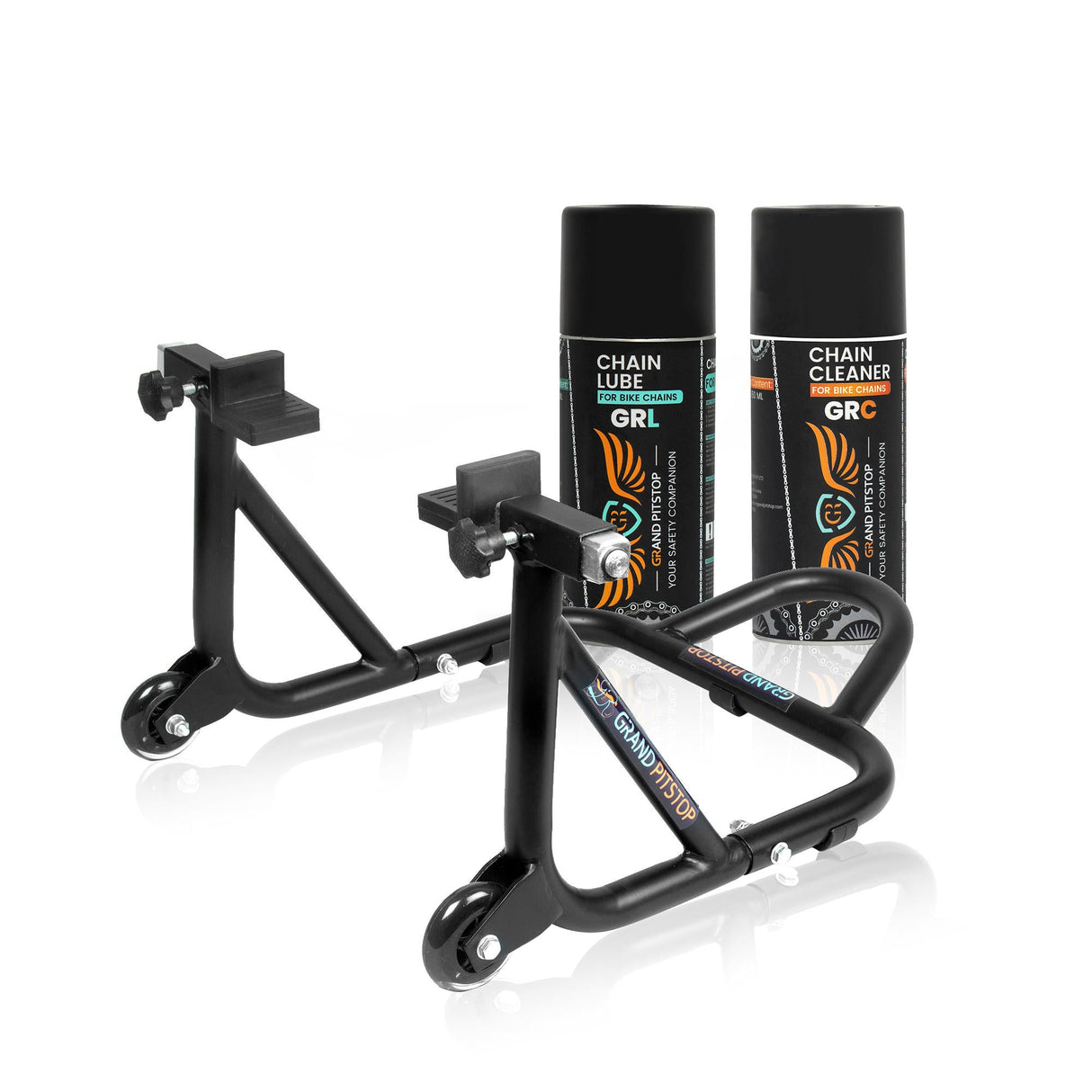 Combo of GR Chain Cleaner-160ml & GR Chain Lube-160ml & Dismantable Paddock Stand-Black