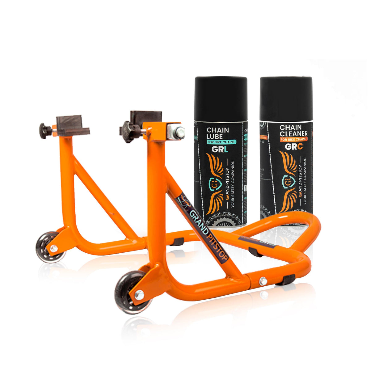 Combo of GR Chain Cleaner-160ml & GR Chain Lube-160ml & Dismantable Paddock Stand-Orange