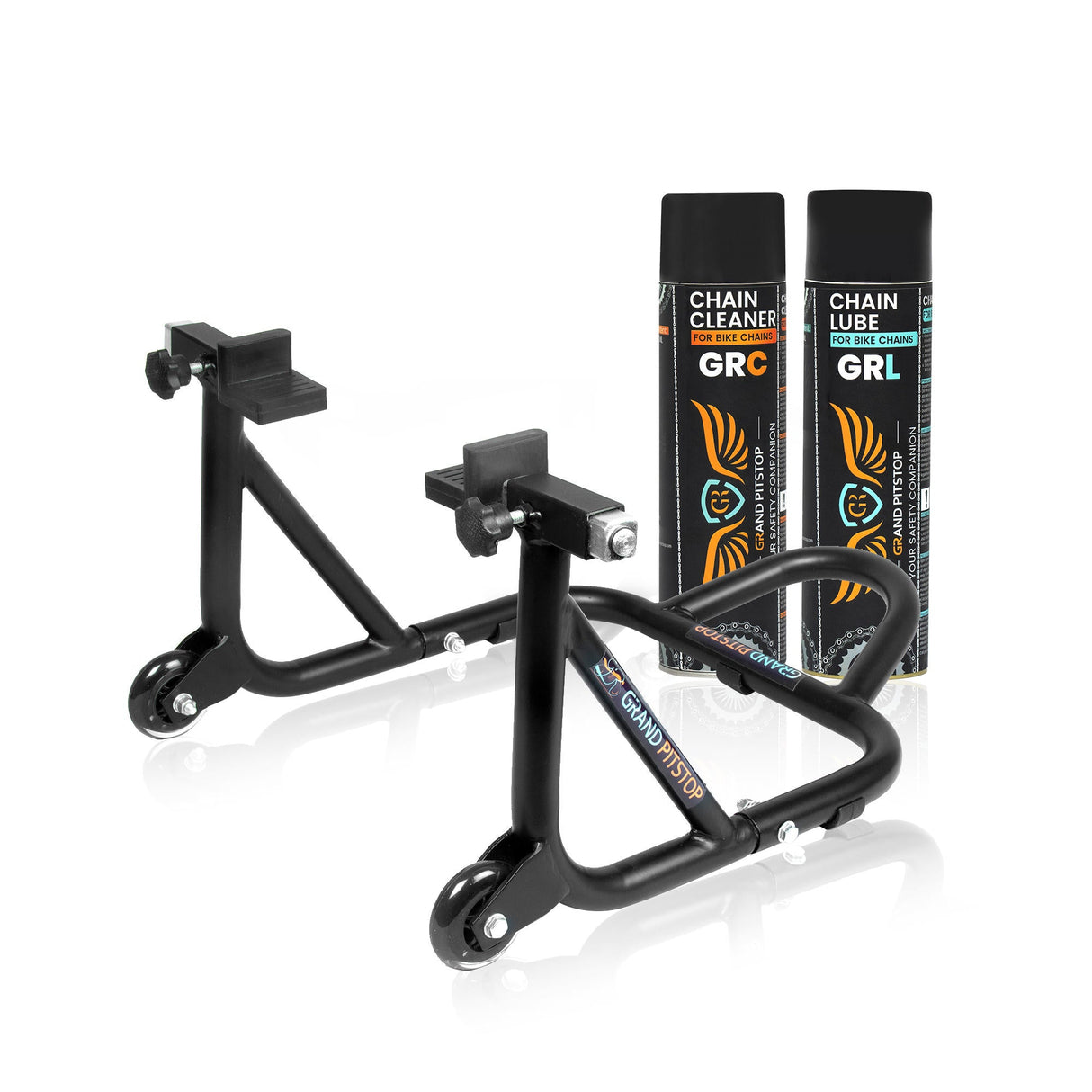 Combo of GR Chain Cleaner-500ml & GR Chain Lube-500ml & Dismantable Paddock Stand-Black