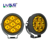 HJG 7 LED Round White Fog Light With Yellow Cap (70W) With Wiring Kit Harness And Switch Spot Driving Lamp Universal for Car, Bike and Motorcycle (set of 2) - PREMIUM