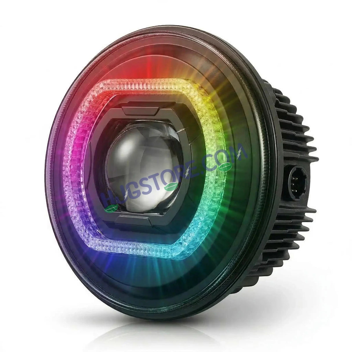 HJG 7 Inch RGB LED Headlight Chakra Headlight Assembly for Thar Royal Enfield | 75-120W CREE/Osram LED Chip Multi color Compatible with Royal Enfield, Jeep, Thar, Gypsy