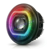 HJG 7 Inch RGB LED Headlight Chakra Headlight Assembly for Thar Royal Enfield | 75-120W CREE/Osram LED Chip Multi color Compatible with Royal Enfield, Jeep, Thar, Gypsy